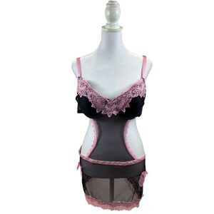 Just‎ Sexy Lingerie Brand Apron Teddy Lingerie Black Pink Size 1X